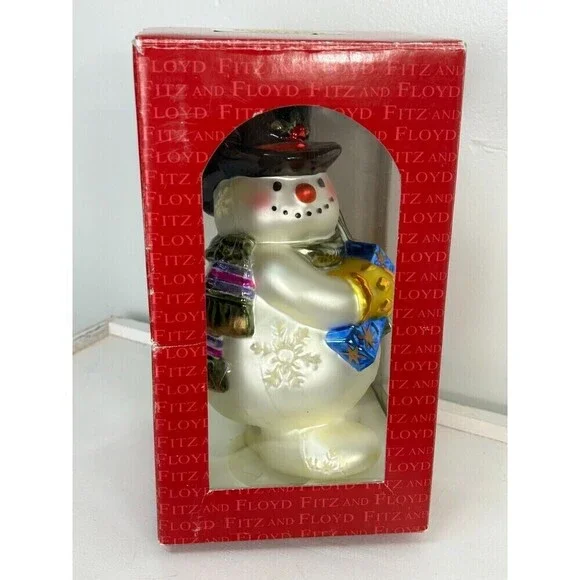 Vintage Fitz And Floyd Frosty Flakes Snowman Large Hand Blown Glass Ornament Rk - Picture 4 of 12